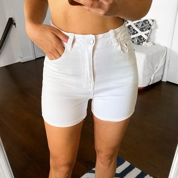 π MISS BON WHITE COTTON HIGH WAIST JEAN SHORTS! - Picture 1 of 12